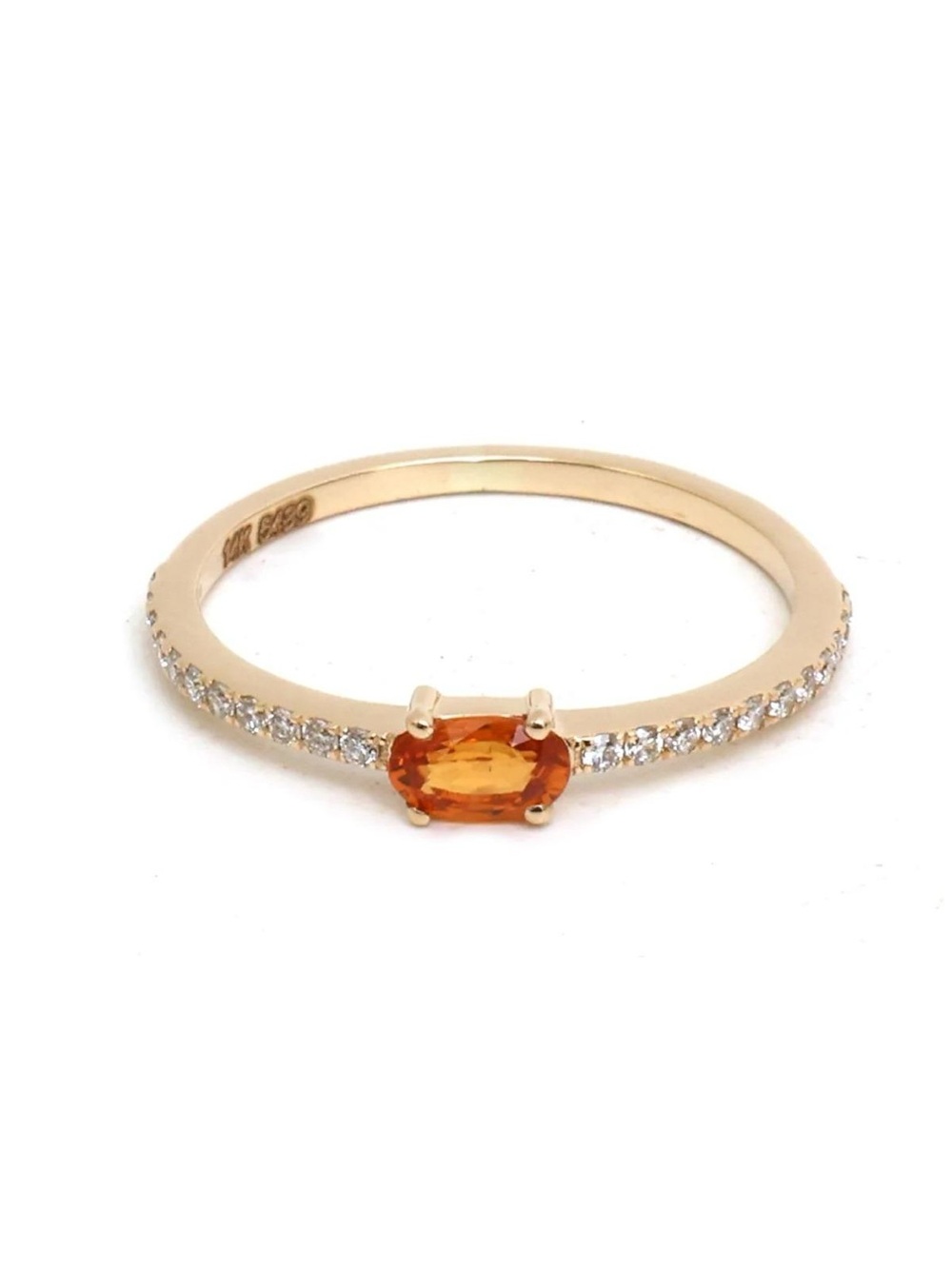 14K Real Solid Yellow Gold Orange Sapphire & Diamond Ring Size 6.5